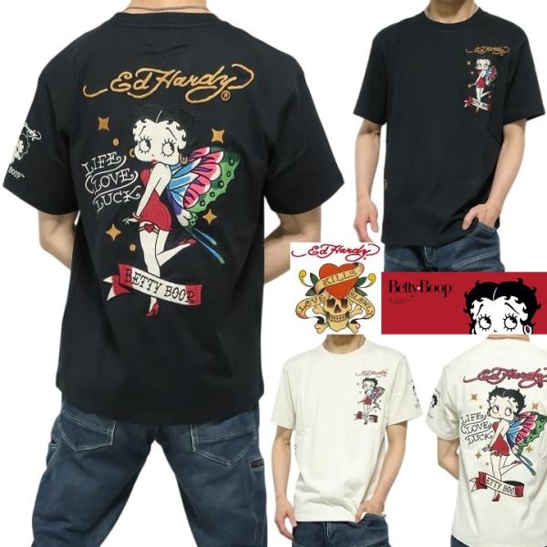 エドハーディー ベティーブープ Tシャツ ベティブープ/バタフライ/蝶 コラボ ED HARDY B...