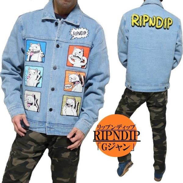 Gジャン/デニムジャケット メンズ 猫/キャット かわいい リップンディップ RIPNDIP メンズ...