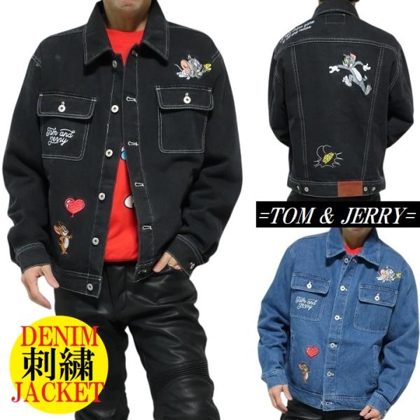 トムとジェリー デニムジャケット 刺繍 Gジャン ボタン メンズ アニメ 刺繍 オーバーサイズ TO...