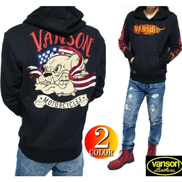 VANSON バンソン パーカー メンズ 刺繍/ブルドッグ コラボ ローブローナックル