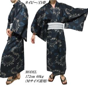 浴衣 メンズ ゆかた/帯/2点セット ひまわり...の詳細画像3