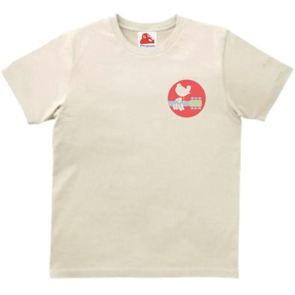 ウッドストック Woodstock　音楽Tシャツ ロックTシャツ バンドTシャツ　ライトベージュ