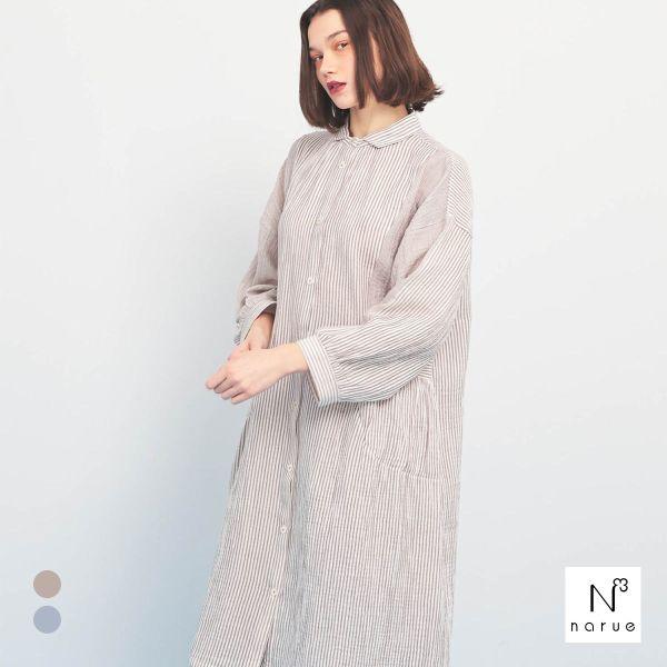 ナルエー NARUE パジャマ シュークリームガーゼRストライプワンピース ルームウェア レディース...