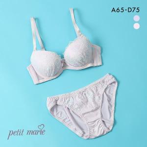 petit marie WHITE プチマリー 線画調パステルフラワー ブラジャー ショーツ セット モールド ABCD｜shirohato