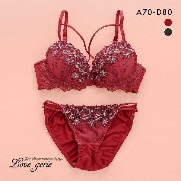 ラブジェリー デコラストリングフラワー ブラセット ABCD 谷間ブラ 脇寄せ Wパッド 盛り胸 L...