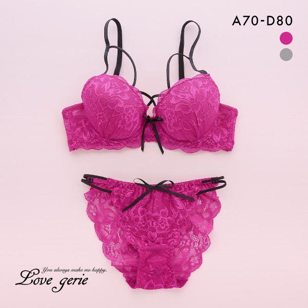 ラブジェリー グロッシーコード ブラセット ABCD 総レース 盛り胸 Wパッド 谷間ブラ バストア...