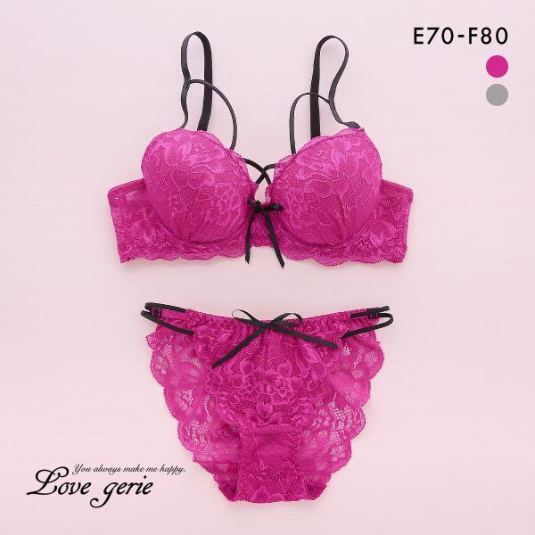 ラブジェリー グロッシーコード ブラセット EF 総レース 盛り胸 Wパッド 谷間ブラ バストアップ...