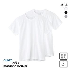 グンゼ GUNZE ボディワイルド BODY WILD クルーネックTシャツ メンズ 2枚組 抗菌防臭 綿100％ 半袖｜SHIROHATO(白鳩)