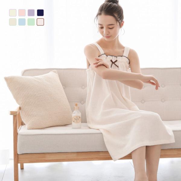 ルームウェア レディース バスラップ ワンピース バスローブ 夏 パイル 涼しい 汗 薄手 リボン ...
