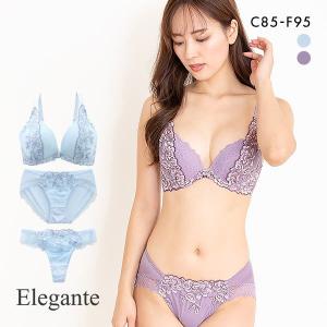 エレガント Elegante 脇肉を谷間に変える脇高ブラ アンティークフラワー ブラジャー ショーツ セット 3点セット Tバック CDEF80-95｜shirohato