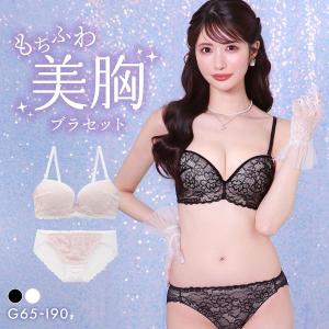 エレガント シンプルレース ブラセット GHI65-95 大きいサイズ グラマー Wパッド 盛り ブラジャー ショーツ セット 下着 Elegante