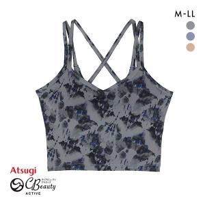 ブラジャー アツギ ATSUGI クリアビューティアクティブ 背中クロス ヨガブラ ボタニカルニュアンス柄 カップ付きインナー ハーフトップ ノンワイヤー