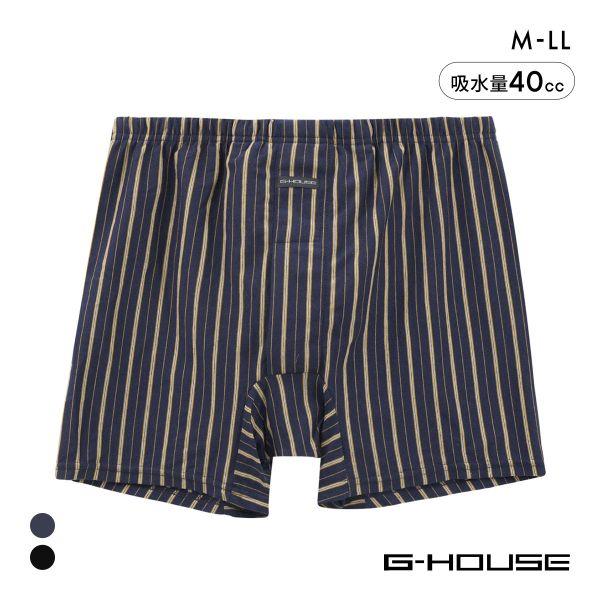 ジーハウス 男の安心 ニット トランクス ストライプ 尿漏れ 吸水 メンズ 前開き M L LL G...