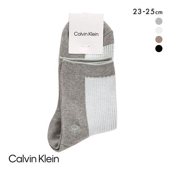 カルバンクライン Calvin Klein バイカラー ワンポイント リブソックス クルー丈 オーガ...