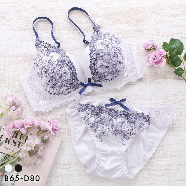 ピュアシェリ 花柄チュール ブラセット BCD 谷間 盛り 脇寄せ ブラジャー ショーツ セット P...