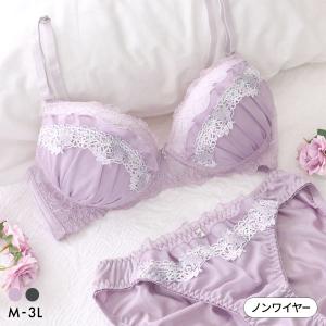 ブラジャー ショーツセット ルルモアナ ネコシフォン ノンワイヤー ブラセット M L LL ワイヤレス LULUMOANA レディース