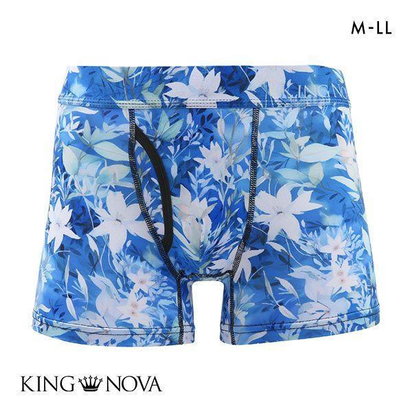 キングノバ KING NOVA ボクサーパンツ メンズ 前あき 花柄 ブルー M L LL