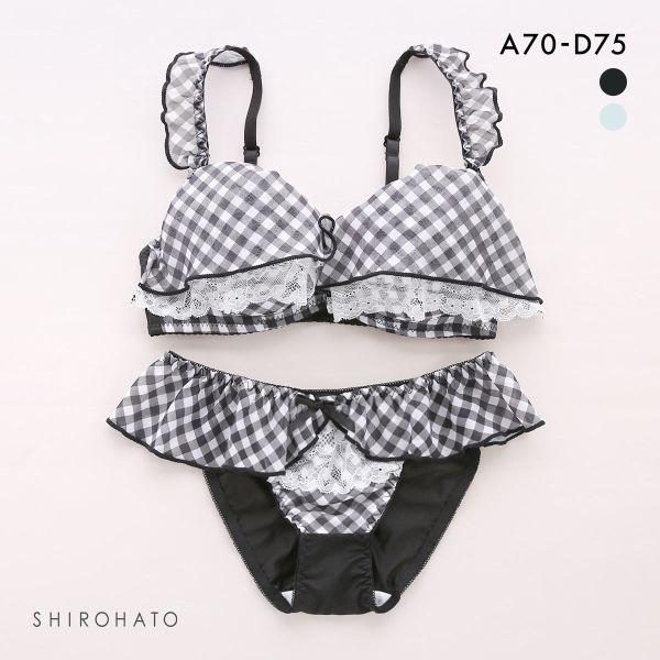 ピュアシェリ ギンガムチェックシフォンフリル ブラセット ABCD 盛り 谷間 ブラジャー ショーツ...