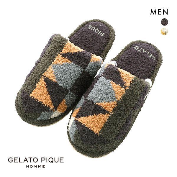 ジェラートピケ オム GELATO PIQUE メンズ HOMME ベビモコブロック柄ルームシューズ...