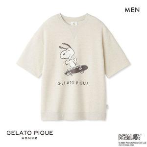 ジェラートピケ オム GELATO PIQUE メンズ PEANUTS HOMME 裏毛ワンポイントロゴプルオーバー ジェラピケ パジャマ ルームウェア｜shirohato