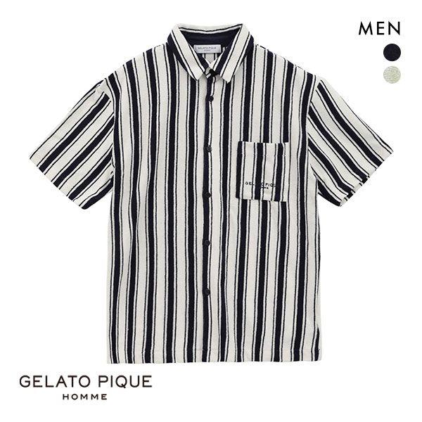 ジェラートピケ オム GELATO PIQUE メンズ HOMME ストライプパイルシャツ ジェラピ...