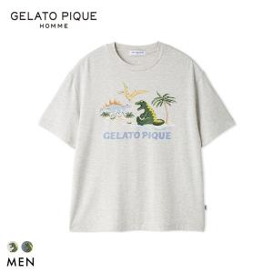 ジェラートピケ オム メンズ 接触冷感 スリーピングダイナソーワンポイントTシャツ ジェラピケ パジャマ GELATO PIQUE HOMME