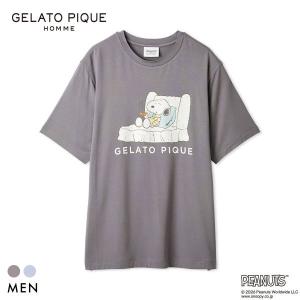 ジェラートピケ オム PEANUTS メンズ 接触冷感 ワンポイントTシャツ スヌーピー SNOOPY ジェラピケ パジャマ GELATO PIQUE HOMME