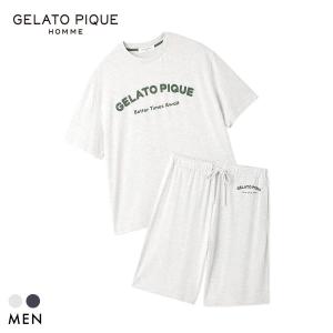 ジェラートピケ オム メンズ 接触冷感 カジュアルレーヨンロゴTシャツ＆ハーフパンツセット ジェラピケ ルームウェア gelato pique HOMME