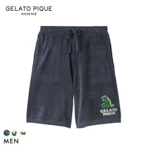 ジェラートピケ オム メンズ エアリーモコスリーピングダイナソージャガードハーフパンツ ジェラピケ パジャマ GELATO PIQUE HOMME