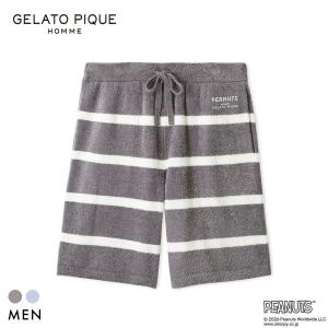 ジェラートピケ オム PEANUTS メンズ スムーズィーボーダーハーフパンツ スヌーピー SNOOPY ジェラピケ パジャマ GELATO PIQUE HOMME