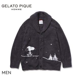 ジェラートピケ オム GELATO PIQUE HOMME メンズ PEANUTS パネルジャガードショールカーディガン ジェラピケ パジャマ