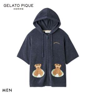 ジェラートピケ オム メンズ サマーベアジャガード半袖パーカ ジェラピケ パジャマ ルームウェア GELATO PIQUE HOMME