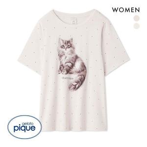 ジェラートピケ gelato pique レディース CATドット柄ワンポイントTシャツ ジェラピケ パジャマ ルームウェア｜SHIROHATO(白鳩)