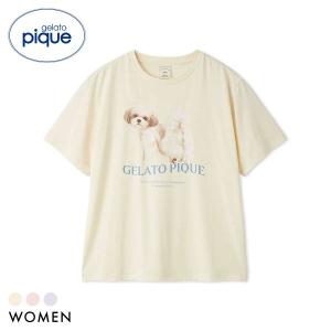 ジェラートピケ レディース 接触冷感 UVカット お散歩ドッグワンポイントTシャツ ジェラピケ パジャマ ルームウェア gelato pique