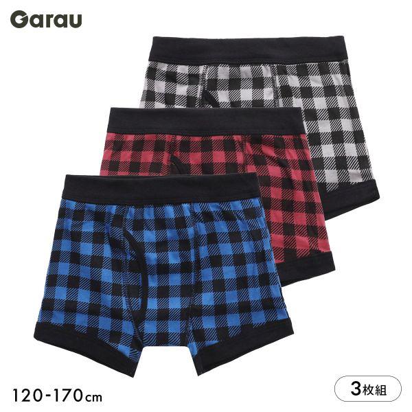 ガロー Garau ボクサーパンツ キッズ ジュニア 男の子 綿100％ 前開き 3枚セット チェッ...