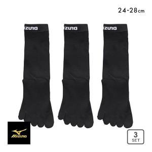 ミズノ MIZUNO ソックス 靴下 クルー丈 5本指 3足組 黒 ロゴ サポート メンズ 24-26cm 26-28cm｜SHIROHATO(白鳩)