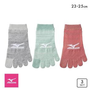 ミズノ MIZUNO ソックス スニーカー丈 靴下 3足組 5本指 つま先かかと補強 レディース 23-25cm｜SHIROHATO(白鳩)