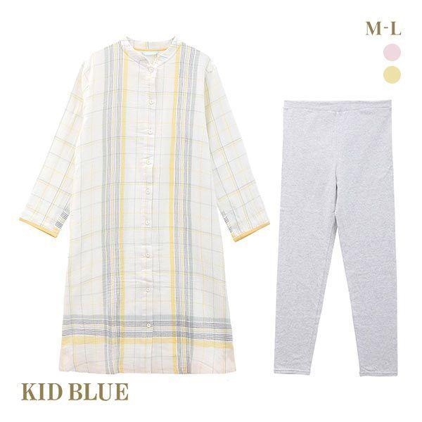 キッドブルー KID BLUE 24Wガーゼ キッチンチェック 長袖 ワンピース スパッツ 上下セッ...