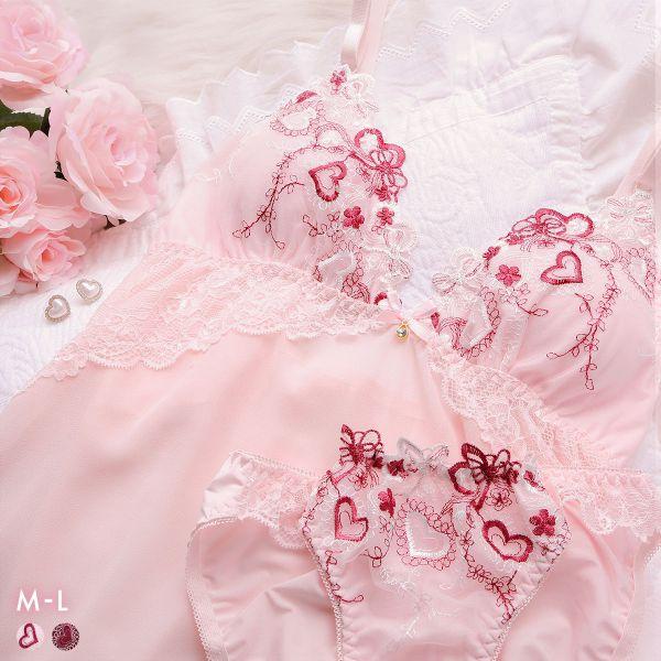 サンエイ ハートライン刺繍 カップ付き スリップ＆ショーツ ランジェリー ベビードール キャミ 上下...