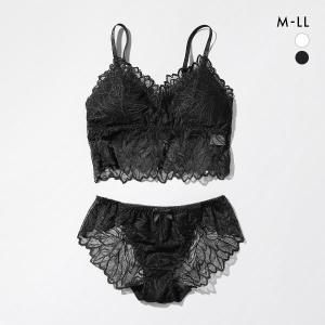 サンエイ SANEI モノトーン リーフレース ブラジャー ショーツ