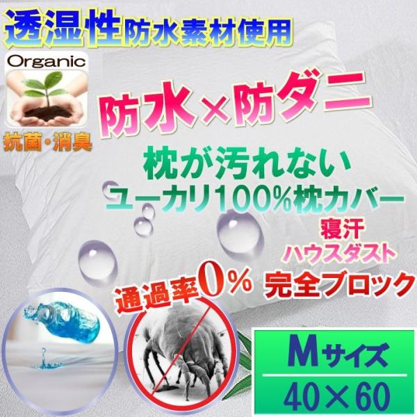 オーガニック ユーカリ 100％ 枕カバー　 （Мサイズ40×60）【防水防ダニＷ効果】　