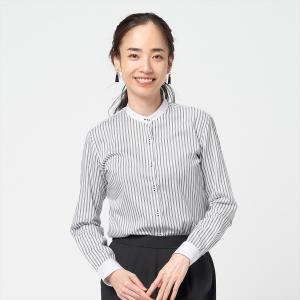 【SUPIMA】 スタンド 長袖 形態安定 レディースシャツ 綿100%