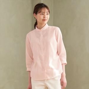【Pitta Re:)】 カジュアルシャツ Wガーゼ 七分袖 綿100% ピンク レディース｜shirt