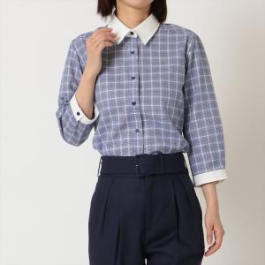 【Pitta Re:)】 カジュアルシャツ Wガーゼ 七分袖 ブルー レディース｜shirt