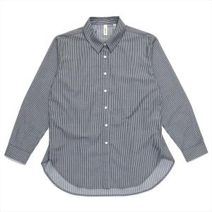 【Pitta Re:)】 カジュアルシャツ オーバーシャツ 長袖 形態安定 ネイビー レディース｜shirt