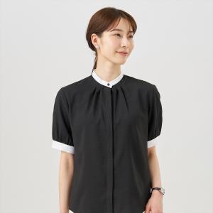 【デザイン】 COFREX 配色衿ギャザー 五分袖 レディースシャツ｜shirt