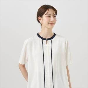 ブラウス 配色ビジュー 五分袖 ホワイト レディース｜shirt