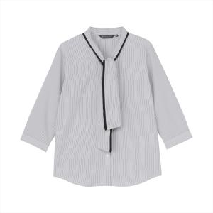 【デザイン】 COFREX 配色ボウタイ付き 七分袖 レディースシャツ｜shirt
