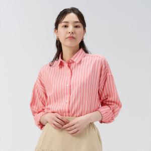 【Pitta Re:)】 カジュアルシャツ Wガーゼ BIGシルエット 長袖 ピンクレッド レディース｜shirt