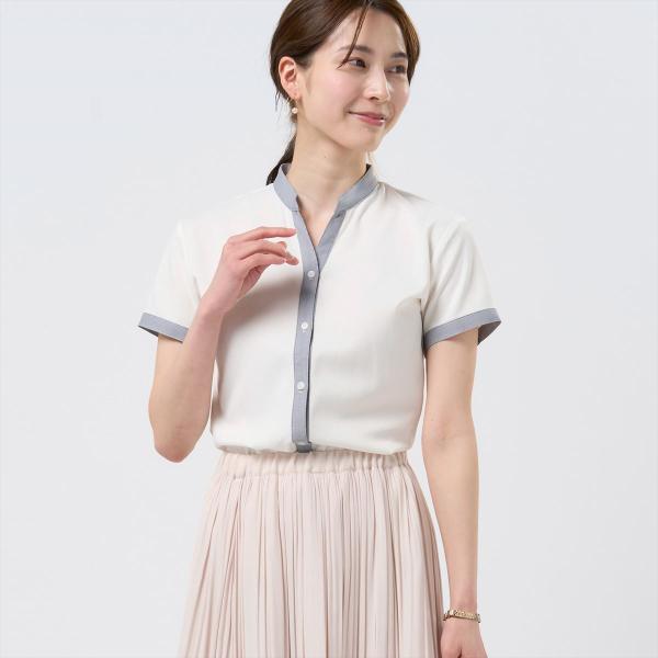 【公式】東京シャツ 【COFREX】  配色スキッパーブラウス 半袖 レディースデザインシャツ